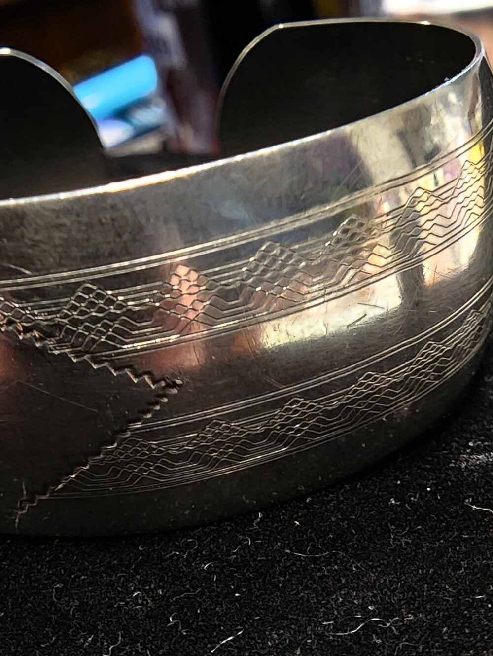 Vintage CMC Sterling Silver Etched Cuff Bracelet - Mid-Century MCM 14g